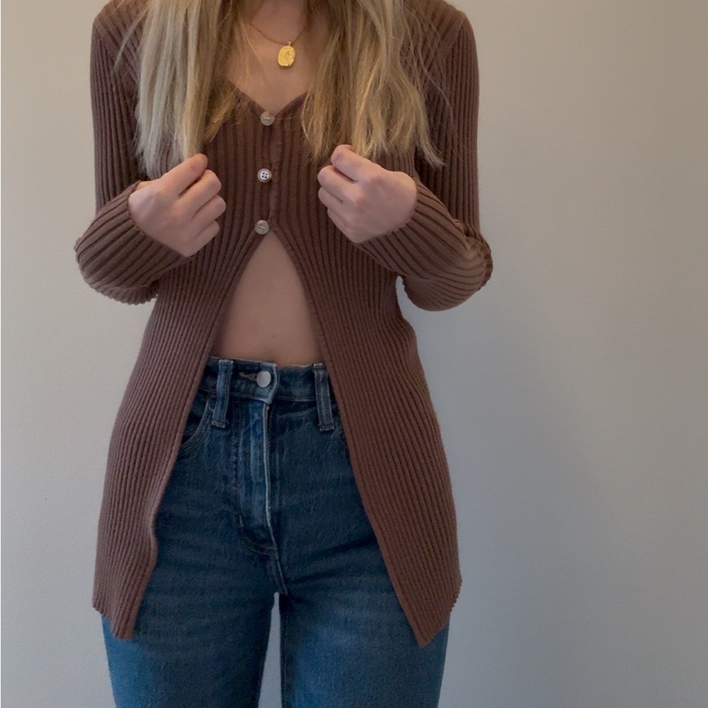 Brown Ribbed Cardigan - Picture 7 of 7